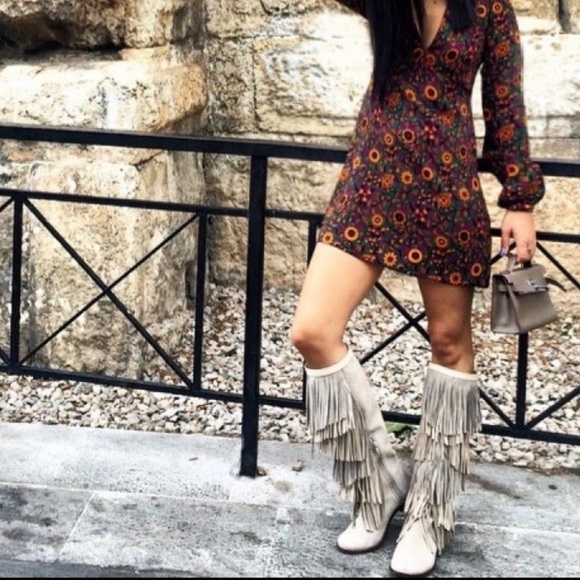 New Zara Moccasins Knee High Fringe Boots Leather - Picture 2 of 10